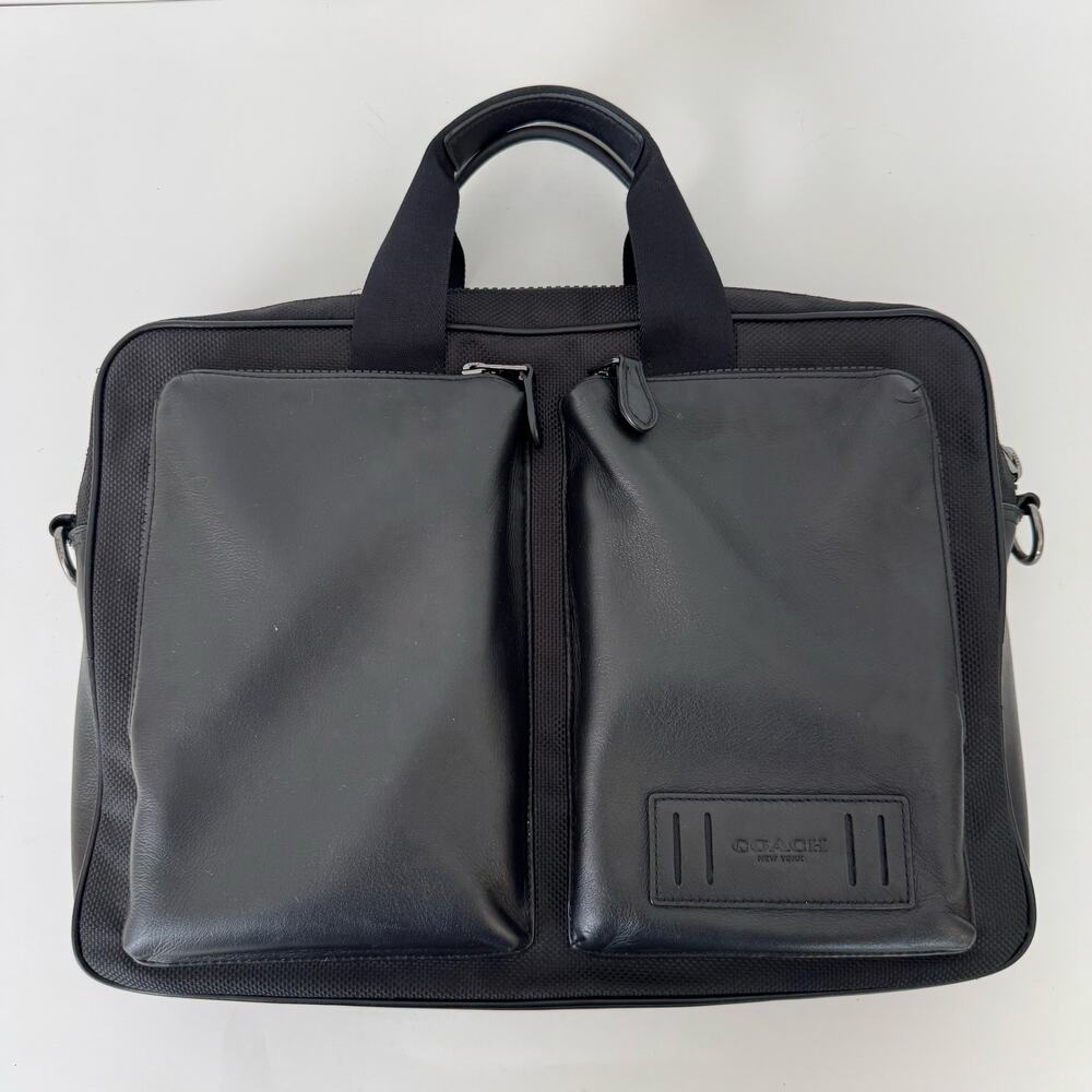 Coach Rider Briefcase Leather Nylon Business Travel Laptop Bag Black 6705 - Picture 4 of 16